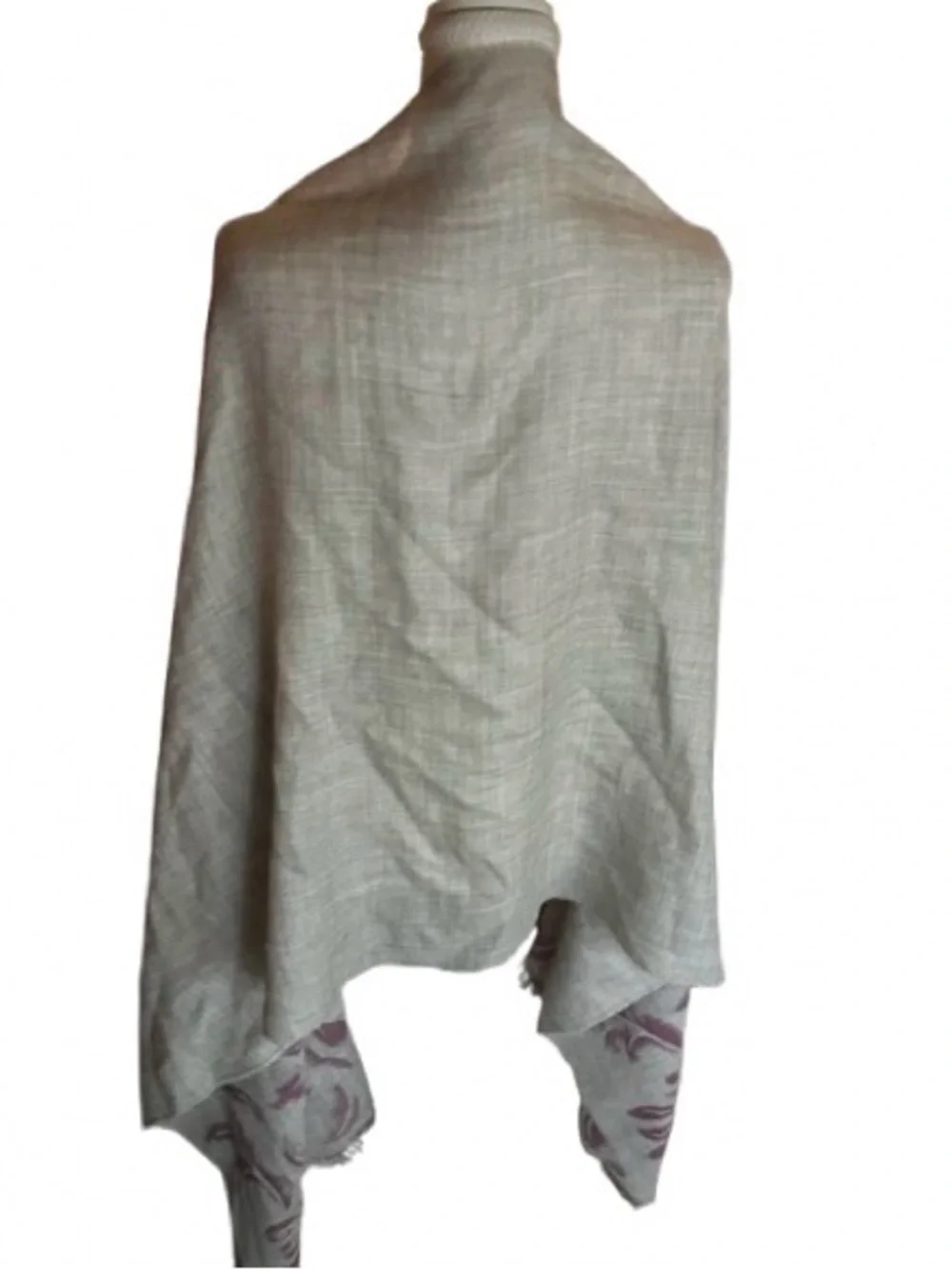Baby Alpaca Wool and Silk KUNA Scarf Wrap Floral Boho Designer Gray Purple Shawl